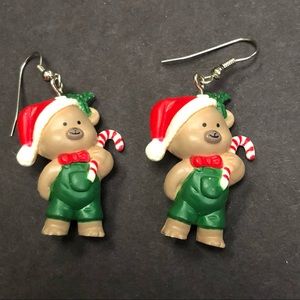 Russ Holiday Candy Cane Bears Earrings
